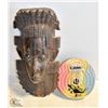 TRIBAL HEAVY WOOD CARVED WALL MASK & HAND DRUM