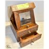 HEAVILY CARVED WOOD JEWELRY BOX W/ STAND MIRROR