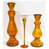 Image 1 : PAIR OF AMBER COLOURED VASES + TALL CANDY DISH