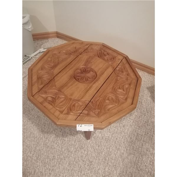 Hand-Carved Tri-Legged Collapsable Decagonal Table