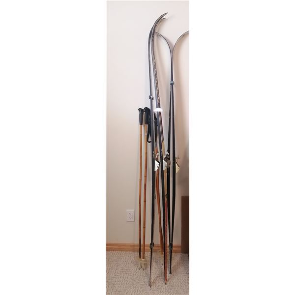 Two Pairs of Cross-Country Skis w/ Bamboo Poles