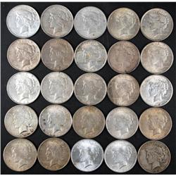 Lot of 25 Peace Silver Dollars- Circulated