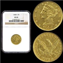 Charlotte Mint $ 5 Gold Liberty-1848-C XF45 $5 NGC