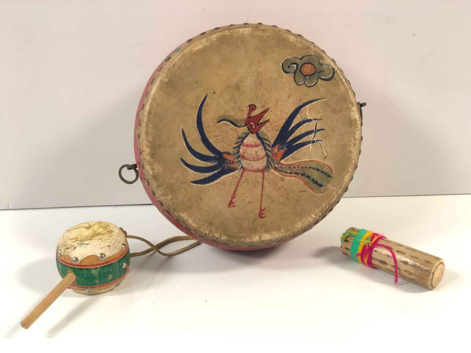 Aboriginal Rattle Instrument Aboriginal hand-painted drum & rattles 3 pcs