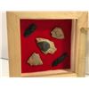 Image 2 : Framed group of 5 Native artifacts - arrow heads/ spear heads/ scrapers & tools (dating back to 500 