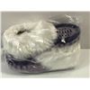 Image 1 : Pair of handcrafted fur-lined moccasins - purple & white, size 7 (Made at Hutterite Colony Manitoba 