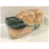 Image 1 : Pair of handcrafted fur-lined moccasins - green & tan, size 7 (Made at Hutterite Colony Manitoba Can