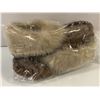 Image 2 : Pair of handcrafted fur-lined moccasins - brown & beige, size 8 (Made at Hutterite Colony Manitoba C