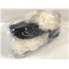 Image 1 : Pair of handcrafted fur-lined moccasins - black & white, size 10 (Made at Hutterite Colony Manitoba 