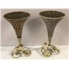 Image 1 : Pair of Victorian 1920s Barbola leaf wicker & metal trumpet vases