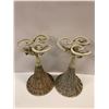 Image 3 : Pair of Victorian 1920s Barbola leaf wicker & metal trumpet vases