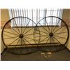 Image 1 : 2 large antique metal wagon/carriage wheels - approx. 4ft diameter