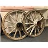 Image 1 : Pair of antique wooden wagon wheels - painted white w/ metal bandings - approx. 3ft diameter