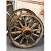 Image 1 : Pair of antique wooden wagon wheels w/ metal banding - approx. 2 1/2ft diameter
