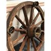 Image 2 : Antique wooden wagon wheel w/ metal banding converted to chandelier - approx. 3ft diameter
