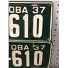 Image 2 : Matched pair of 1937 Manitoba Canada automobile license plate set