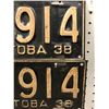 Image 2 : Matched pair of 1938 Manitoba Canada automobile license plate set