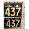 Image 2 : Matched pair of 1939 Manitoba Canada automobile license plate set