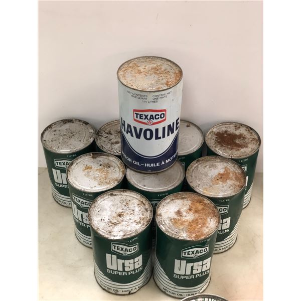 Group of 10 "full" Texaco 1 L Motor Oil cans