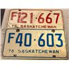 Image 1 : 2 matching pairs of vintage Saskatchewan, Canada 1975 & 1976 license plates