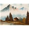 Image 2 : Framed original oil on canvas painting "Cabin in The Mountains" signed C.Cook - approx. 55 1/2in x 3