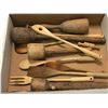 Image 2 : Box of 12 vintage wooden kitchen tools - wooden spoons/ forks/ tiny rolling pin/ wooden pestles