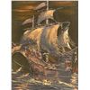 Image 2 : Framed oil on velvet "Old Sailing Ship" signed J. B. C. - approx. 18in x 22in