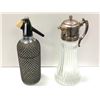 Image 1 : Vintage seltzer bottle w/ metal mesh wrap & vintage glass & silverplate beverage serving pitcher