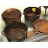 Image 2 : Group of 8 pcs vintage cast-iron cookware - Lidded pot/ 3 handled pots/ 2 frying pans & stand