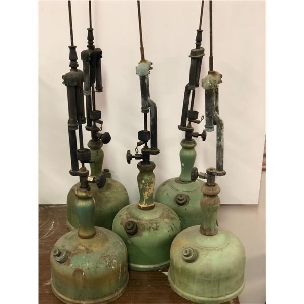 Group of 5 early 1900s kerosene/gas lamps (for parts or repair)