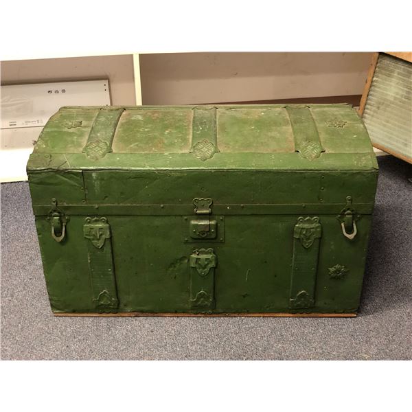 Antique dome top shipping trunk - painted green