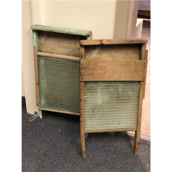 2 antique wood & glass washboards - Winners Glass & unmarked