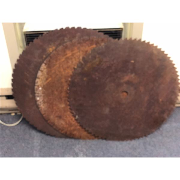 Group of 3 large vintage saw blades - 25 3/4in diameter/ Two 23 3/4in diameter