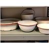 Image 1 : 7 pcs. of antique enamelware - White w/ red trim