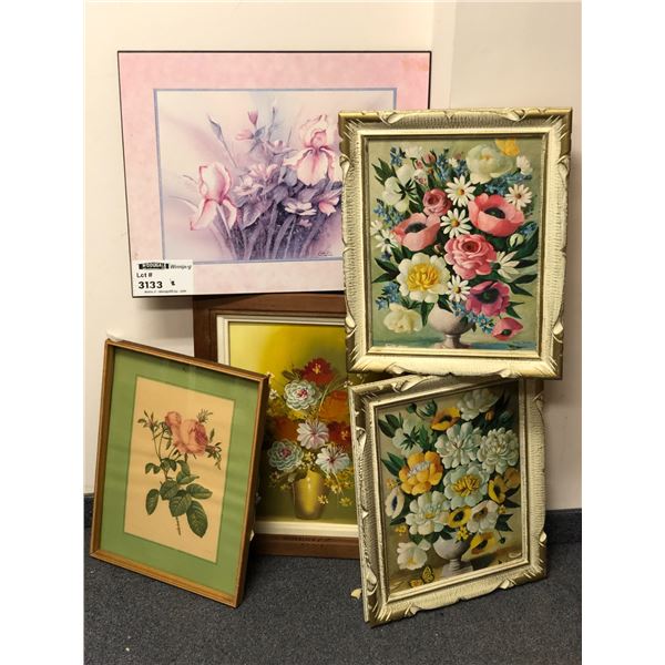 Group of 5 framed floral prints