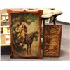 Image 1 : Lacquered "Woman on Horse" wall hanging & wooden carving wall hanging
