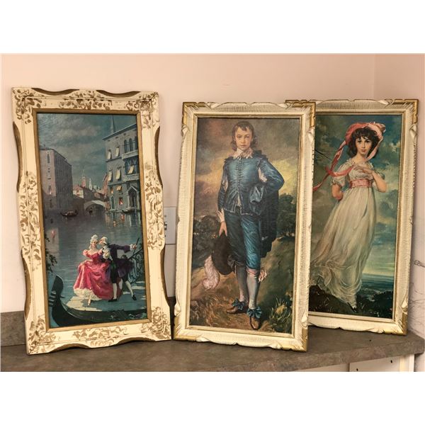 3 vintage framed prints - Blue Boy/ Pink Girl & Couple on Venice Canal