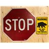 Image 1 : 2 vintage road signs - Stop sign & Warning Do Not Feed The Bears