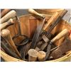 Image 2 : Vintage bentwood basket filled w/ assorted rustic hand tools
