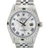 Image 1 : Rolex Mens Stainless Steel Silver MOP Roman 36MM Diamond & Emerald Datejust