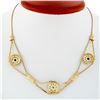 Image 5 : Vintage 14k Gold 2.28 ctw Round Sapphire & Diamond Cluster 16" Statement Necklac