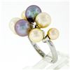 Image 9 : 18k White Gold White Beige Light Gray Pearl Wide Band Cluster Cocktail Ring Sz 7