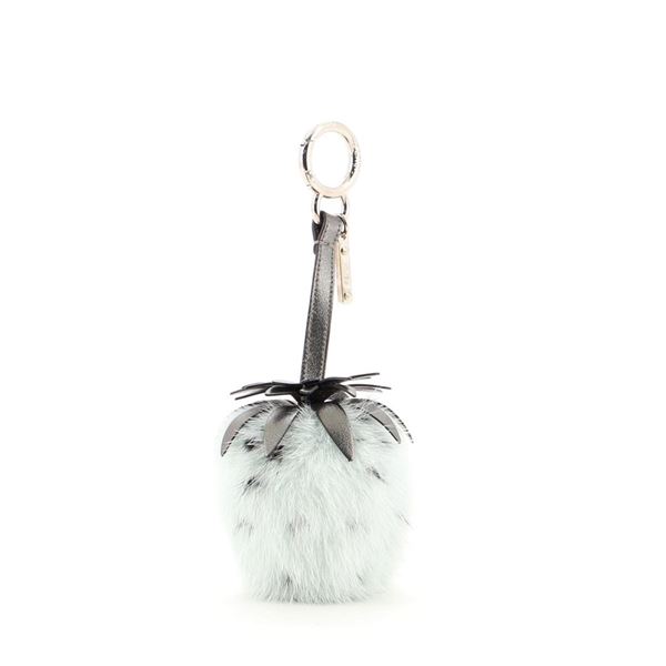 Fendi Fruit Bag Charm Fur and Leather Gray, Green