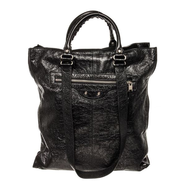 Balenciaga Black Leather XS Bazar Convertible Shopper Tote Bag