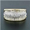 Image 2 : 14k Yellow Gold 1.34 ctw 3 Row Channel Baguette Pave Round Diamond Wide Band Rin