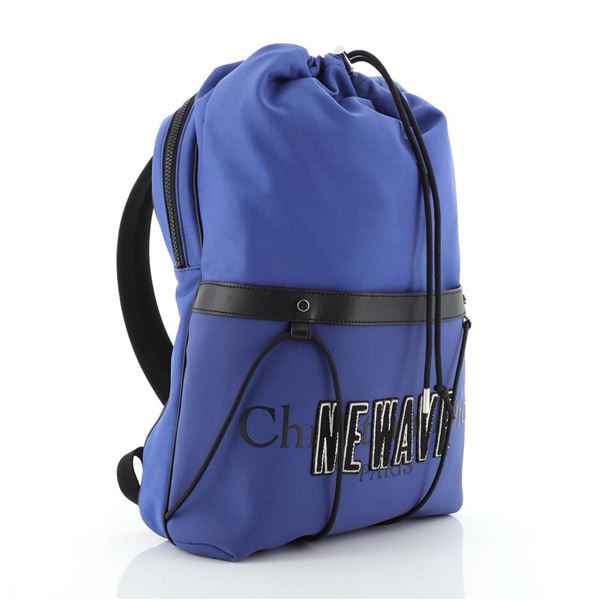 Christian Dior Blue Printed Nylon with Applique Newave Drawstring Backpack