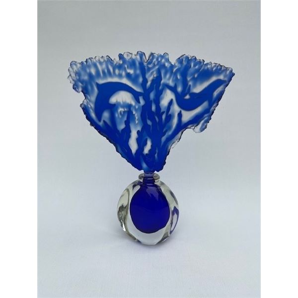 Santana Art glass cobalt blue perfume bottle with large stopper