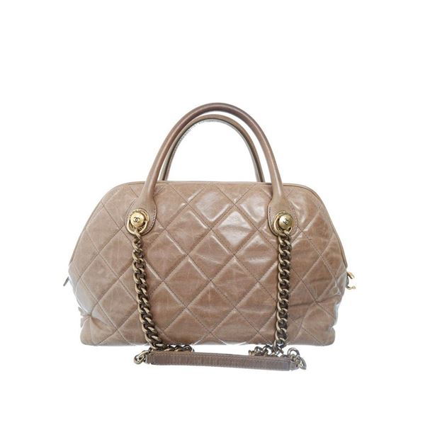 Chanel Quilted Castle Rock Brown Bowler Bag