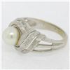 Image 4 : Vintage 14k White Gold 6.3mm Round Pearl Solitaire Florentine Finished Open Swir