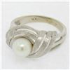Image 6 : Vintage 14k White Gold 6.3mm Round Pearl Solitaire Florentine Finished Open Swir